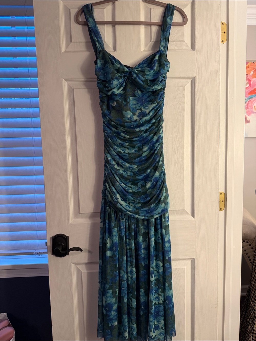 12th Tribe Blue Floral Ruched Maxi Dress